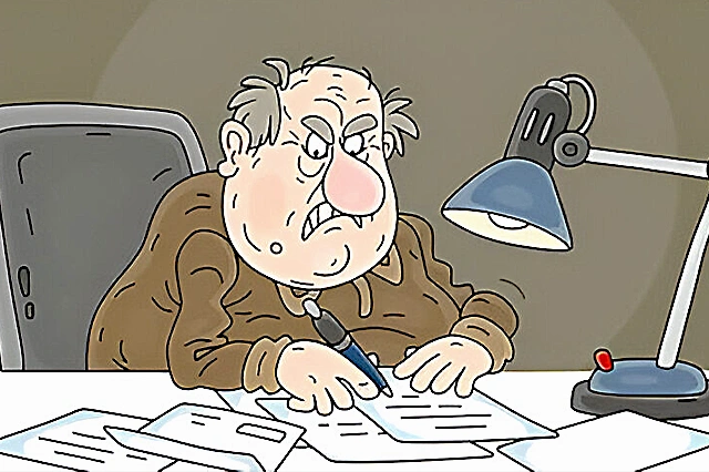 cartoon image of a mam writing under a table lamp light