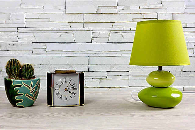 Image of a green marble table lamp on a table