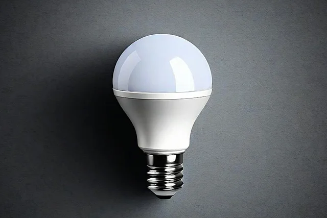 A modern LED bulb with a dark grey background